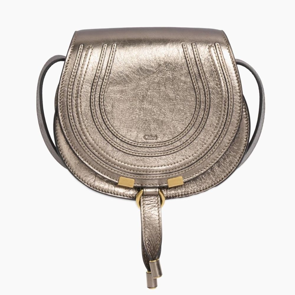 Chloe Marcie Mini Saddle Crossbody Bag in Metallic Leather NWT